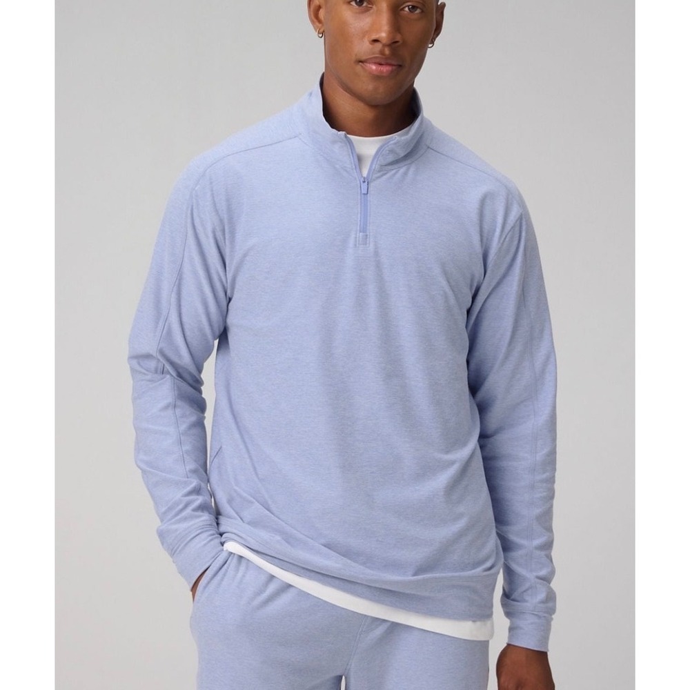 Fabletics Mens 2X Quarter Zip Pullover Light Blue Heather Performance Active Top